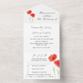 Rode papaver Waterverf Floral bruiloft All In One Uitnodiging (Binnen)