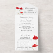 Rode papaver Waterverf Floral bruiloft All In One Uitnodiging (Binnen)