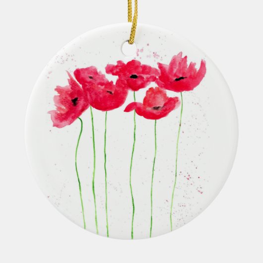 Rode papaver waterverf Florence Natuur kunst Keramisch Ornament (Voorkant)