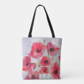 Rode papaver Waterverf Grocery Canvas tas (Achterkant)