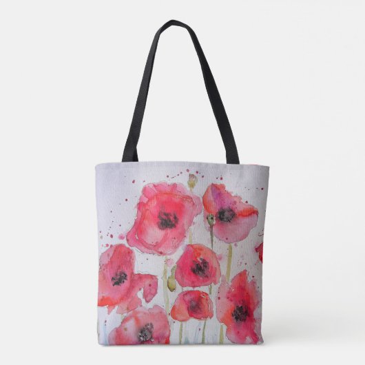 Rode papaver Waterverf Grocery Canvas tas (Achterkant)
