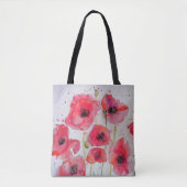 Rode papaver Waterverf Grocery Canvas tas (Voorkant)