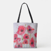 Rode papaver Waterverf Grocery Canvas tas (Achterkant)