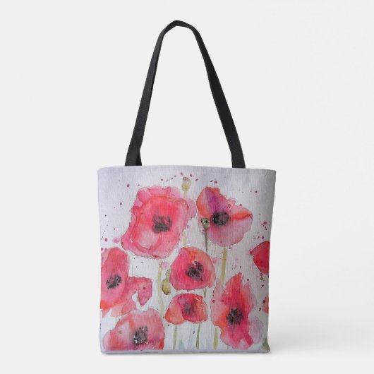 Rode papaver Waterverf Grocery Canvas tas (Achterkant)