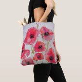 Rode papaver Waterverf Grocery Canvas tas (Dichtbij)