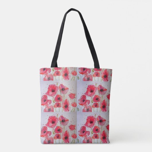 Rode papaver Waterverf Grocery Canvas tas (Achterkant)