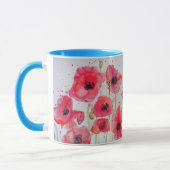 Rode papaver Waterverf Mok blauw schilderen (Links)