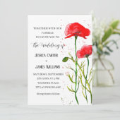 Rode papaver Waterverf Rustic Elegant Wedding Kaart (Staand voorkant)