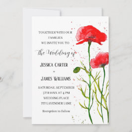 Rode papaver Waterverf Rustic Elegant Wedding Kaart
