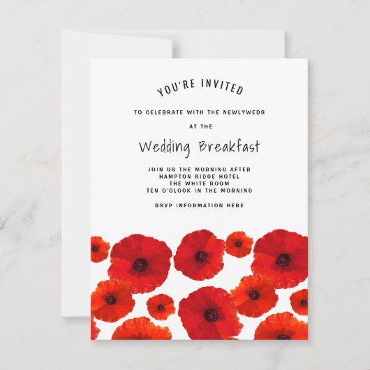 Rode papaver Wedding Breakfast uitnodiging (Voorkant)