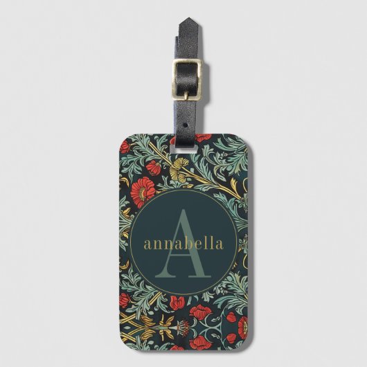  rode papaver William Morris Monogram Bagagelabel (Voorkant (verticaal))