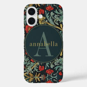  rode papaver William Morris Monogram iPhone 16 Hoesje