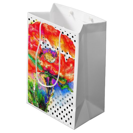 Rode papaver - zwarte en witte polka-stippen medium cadeauzakje (Achterkant Gekanteld)