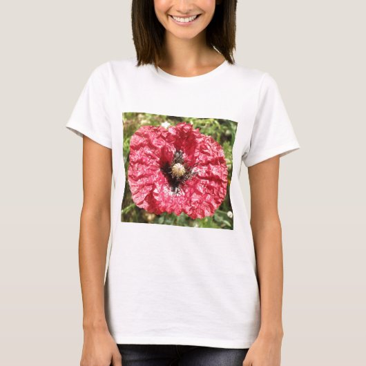 rode papaverblaasjes Macro Damt Shirt (Voorkant)