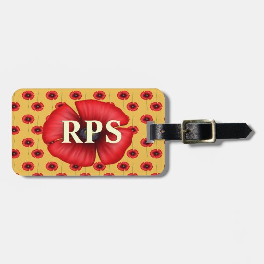 Rode papaverbloem Geel Bagagelabel (Voorkant horizontaal)