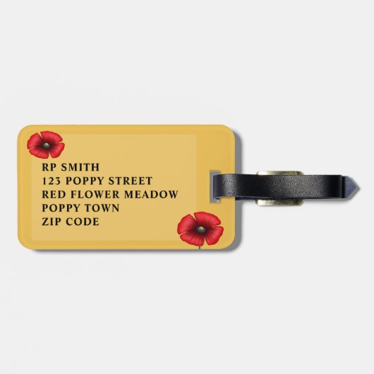 Rode papaverbloem Geel Bagagelabel (Achterkant horizontaal)