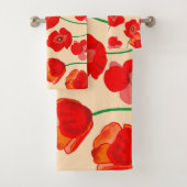 Rode papaverbloem op beige achtergrond bad handdoek (Insitu)