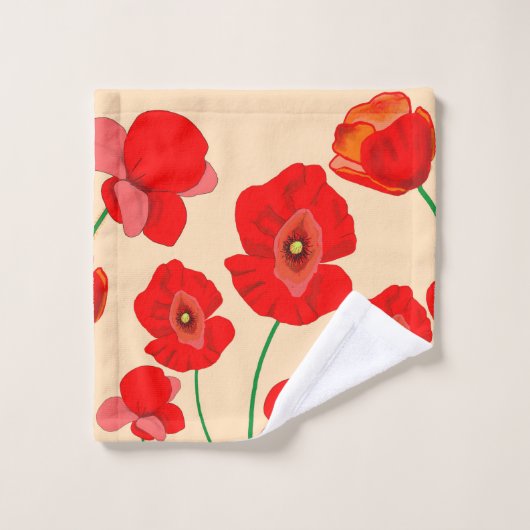 Rode papaverbloem op beige achtergrond bad handdoek (Wasdoekje)