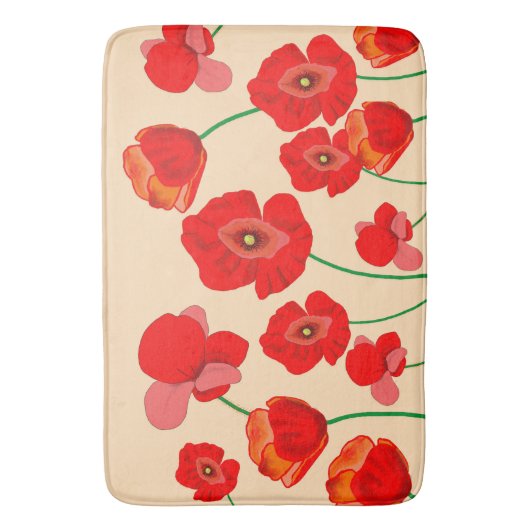 Rode papaverbloem op beige achtergrond badmat (Voorkant Verticaal)