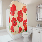 Rode papaverbloem op beige achtergrond douchegordijn (In situ)