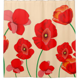 Rode papaverbloem op beige achtergrond douchegordijn