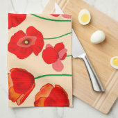 Rode papaverbloem op beige achtergrond theedoek (Quarter Fold)