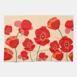 Rode papaverbloem op beige achtergrond theedoek