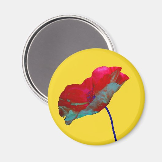 Rode papaverbloem op zonnig geel magneet (Voorkant / Achterkant)