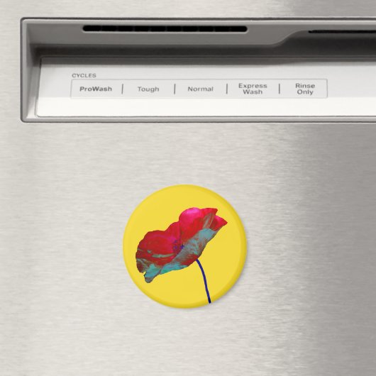 Rode papaverbloem op zonnig geel magneet (Insitu (Vaatwasser))