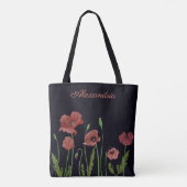 Rode papaverbloem op zwart monogram tote bag (Achterkant)