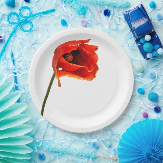 Rode papaverbloem papieren bordje (Feest)