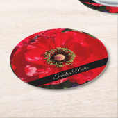 Rode papaverbloem personaliseren ronde kartonnen onderzetter (Gebogen)