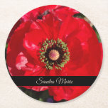 Rode papaverbloem personaliseren ronde kartonnen onderzetter<br><div class="desc">Personaliseer Rode klaproos bloem Ronde Papier Onderzetter</div>