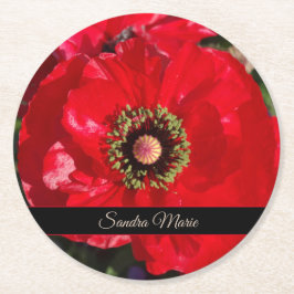 Rode papaverbloem personaliseren ronde kartonnen onderzetter