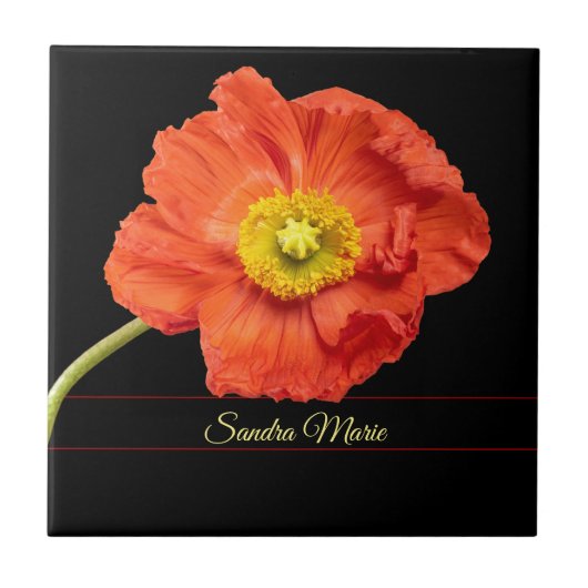 Rode papaverbloem personaliseren tegeltje (Voorkant)