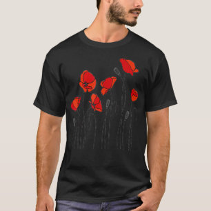 Rode papaverbloem, rode botanische papavers, papav t-shirt