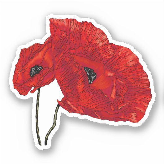 Rode papaverbloem sticker (Voorkant)