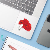 Rode papaverbloem sticker (Laptop met iPhone)