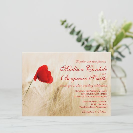 Rode papaverbloem, zweetgevechtsuitnodigingen kaart (Staand voorkant)