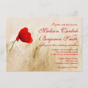 Rode papaverbloem, zweetgevechtsuitnodigingen kaart