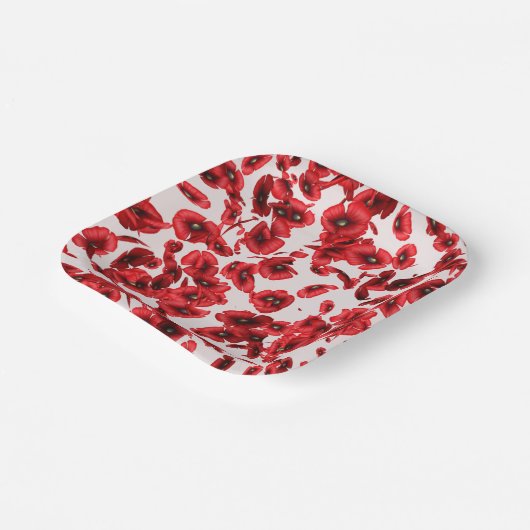Rode papaverbloemen Cascading Poppies Floral Papieren Bordje (Gebogen)