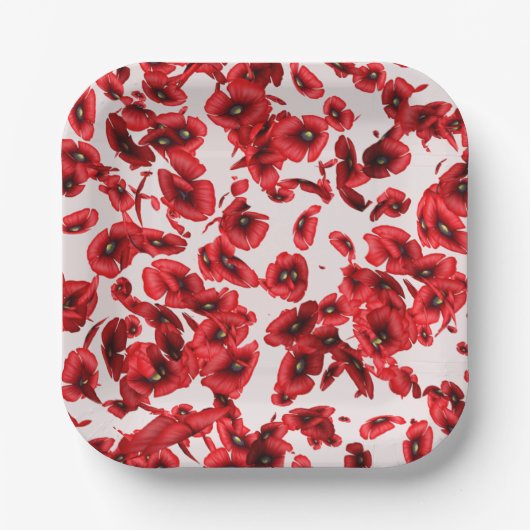 Rode papaverbloemen Cascading Poppies Floral Papieren Bordje (Voorkant)