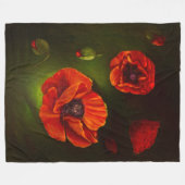Rode papaverbloemen fleece deken (Voorkant (Horizontaal))