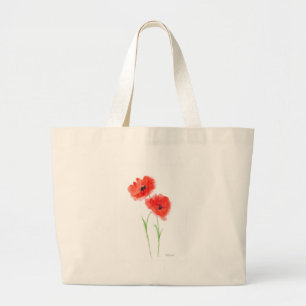 Rode papaverbloemen grote tote bag