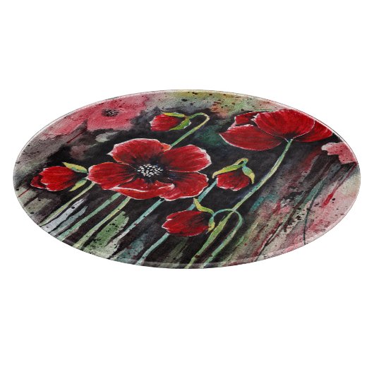 Rode papaverbloemen in de Waterverf Snijplank (Hoek)