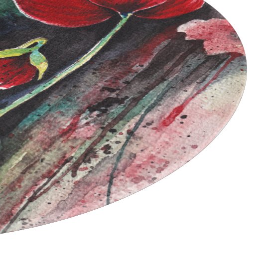 Rode papaverbloemen in de Waterverf Snijplank (Hoek)