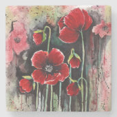 Rode papaverbloemen in de Waterverf Stenen Onderzetter (Voorkant)