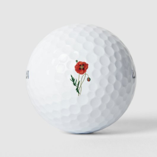 Rode papaverbloemen schets golfballen (Voorkant)