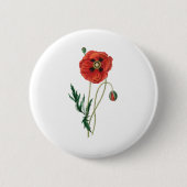 Rode papaverbloemen  schets ronde button 5,7 cm (Voorkant)