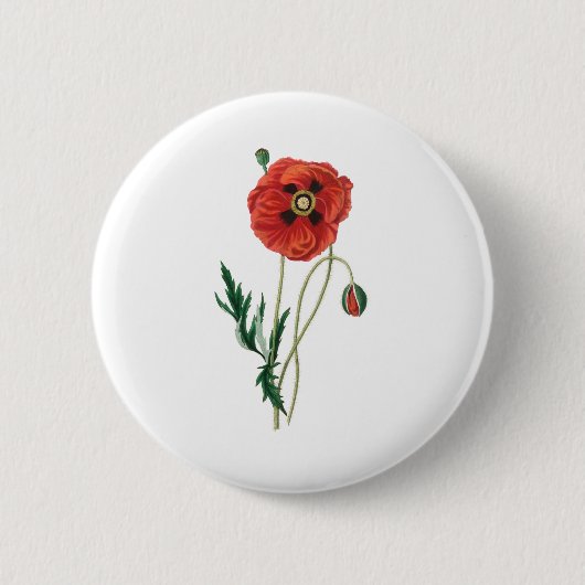 Rode papaverbloemen schets ronde button 5,7 cm (Voorkant)